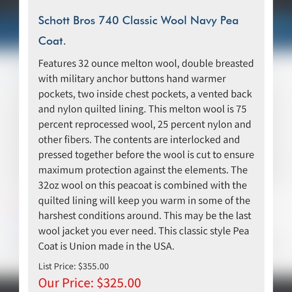 *Vintage* men's U.S. 740N Pea Jacket by Schott NYC - Picture 4 of 9